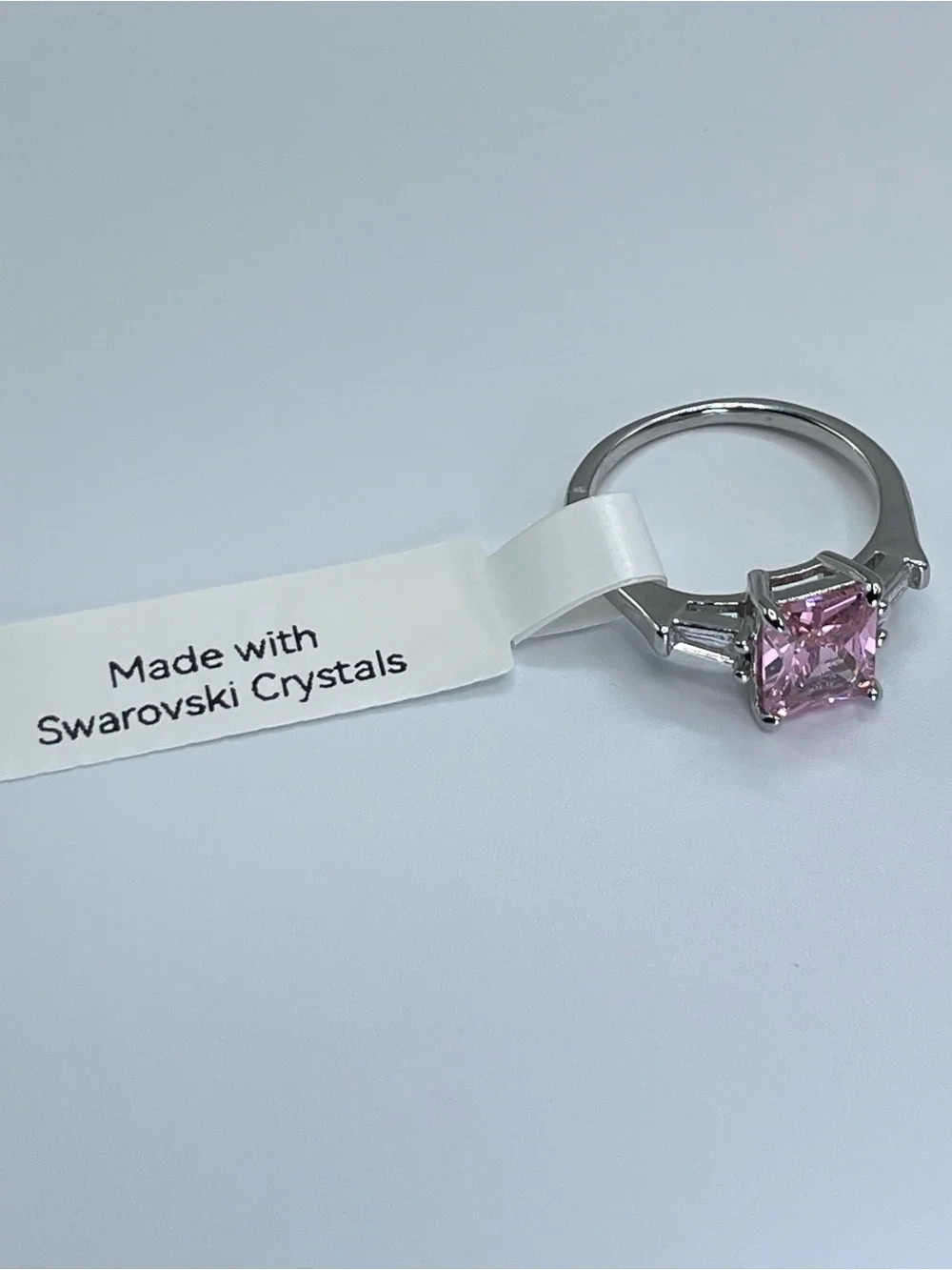 Swarovski Crystals Elements Pink Crystal Solitaire Glam Cocktail Ring Sz 10